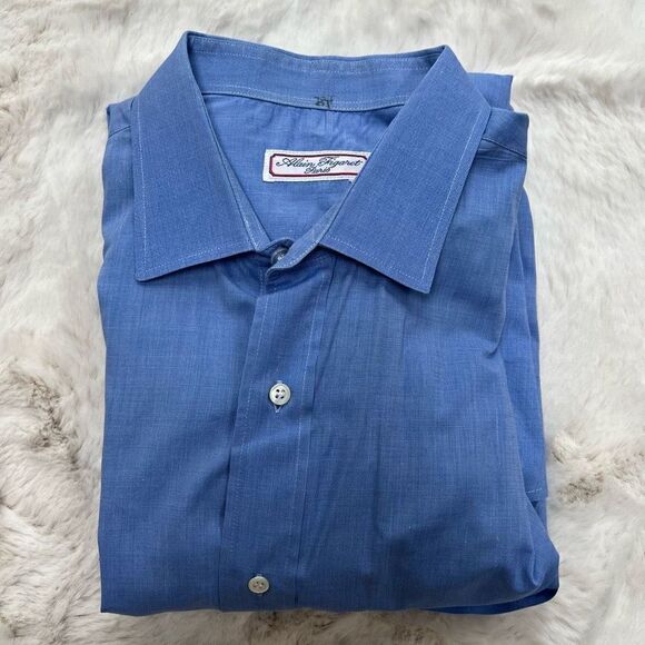 Alain Figaret Paris Button Down Dress Shirt Blue Classic size 44L - Picture 1 of 11